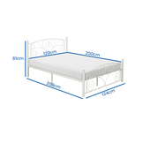 Metal bed frame with slatted base - 120x200 - decorated - white