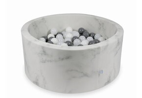 Marble Ball Pit with 300 White, Grey, and Dark Grey Balls - 90 x 40 cm - Round