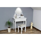 Sminkbord - med spegel och pall - 75x40x137 cm - vit