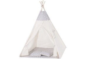 Tipitält barn Wigwam - beige med grått - 100% bomull - 160x120x100 cm - inklusive 2 kuddar