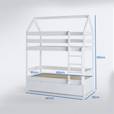 Bunk bed - children's bed - cottage - 80x160 cm - with trundle bed - white