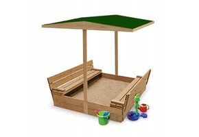 Wooden sandbox with lid - with seat - 120x120 cm