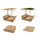 Sandlåda trä med lock - med sittplats - 120x120 cm