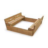 Sandlåda trä med lock - med sittplats - 120x120 cm
