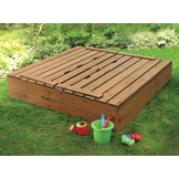 Sandlåda trä med lock - med sittplats - 120x120 cm