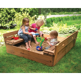 Wooden sandbox with lid - with seat - 120x120 cm