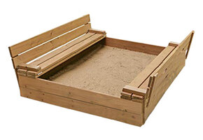 Wooden sandbox 160x160 - foldable cover to seat - double impregnated brown