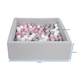 Bollhav - robust bollbad - 90x90 cm - 300 bollar Ø 7 cm - vit, rosa, grå.