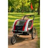 Bike trailer for children - buggy - 2-seater - with shock absorber - red