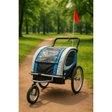 Cykelvagn för barn - buggy - 2-sitsig - med stötdämpare - blå