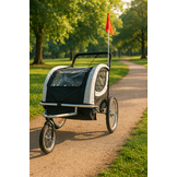 Child bike trailer - buggy - 2-seater - shock absorber - black white