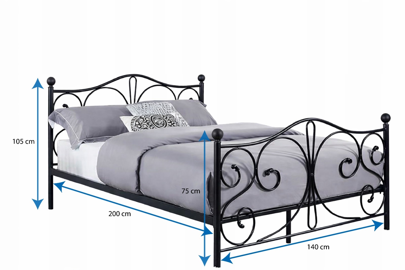 Metal bed frame with slatted base - 140x200 - black