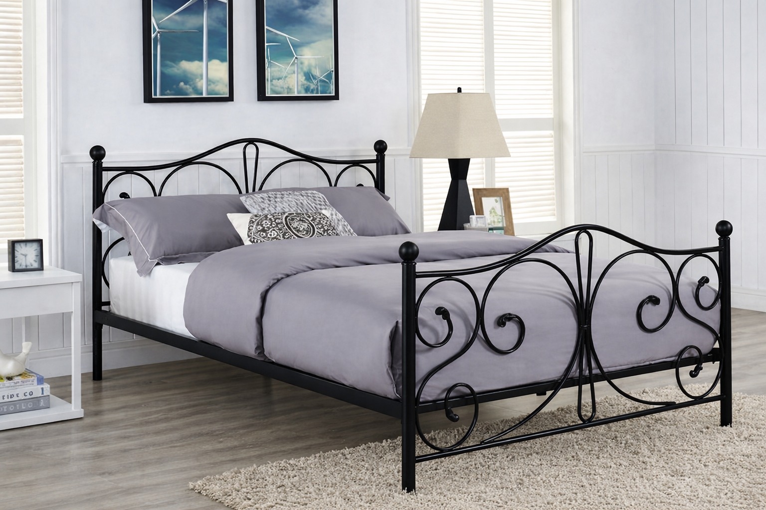 Metal bed frame with slatted base - 140x200 - black