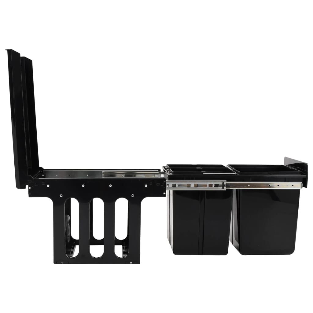 Poubelle Intégrée Extensible 48L Noir ABS/PP - 3 Compartiments avec Fermeture Douce