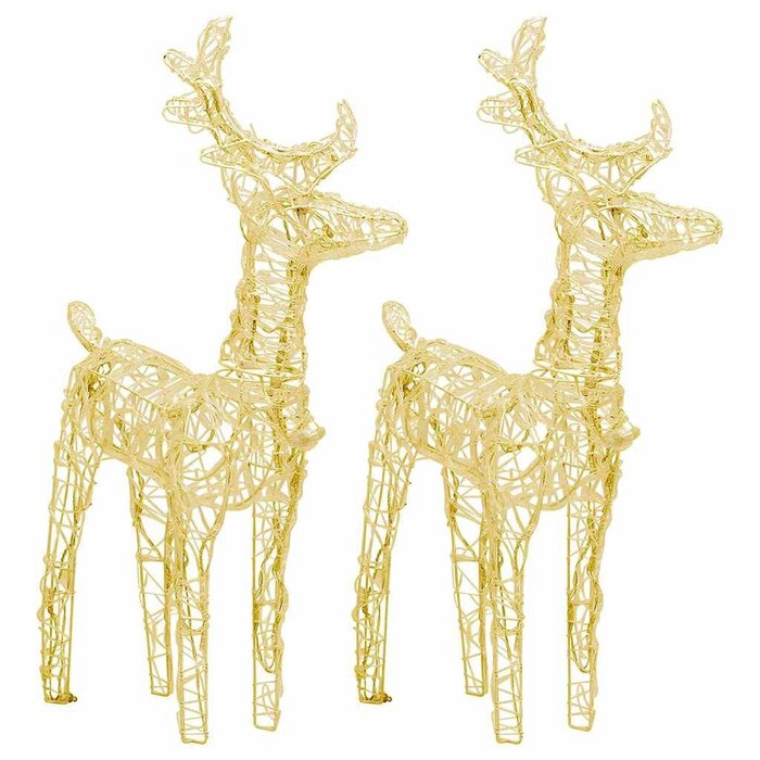 Lot de 2 rennes de Noël décoratifs lumineux 80 LED acrylique blanc chaud