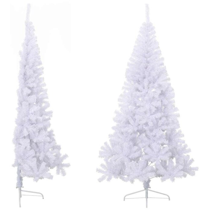 Sapin de Noël Artificiel Demi-tronc 180 cm PVC Blanc avec Support