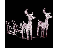 Lot de 2 rennes de Noël et traîneau lumineux LED blanc chaud, acrylique 130cm