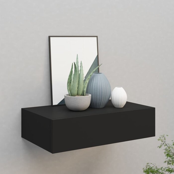 Étagère murale noire 40cm avec tiroir MDF - Jusqu'à 35% de réduction