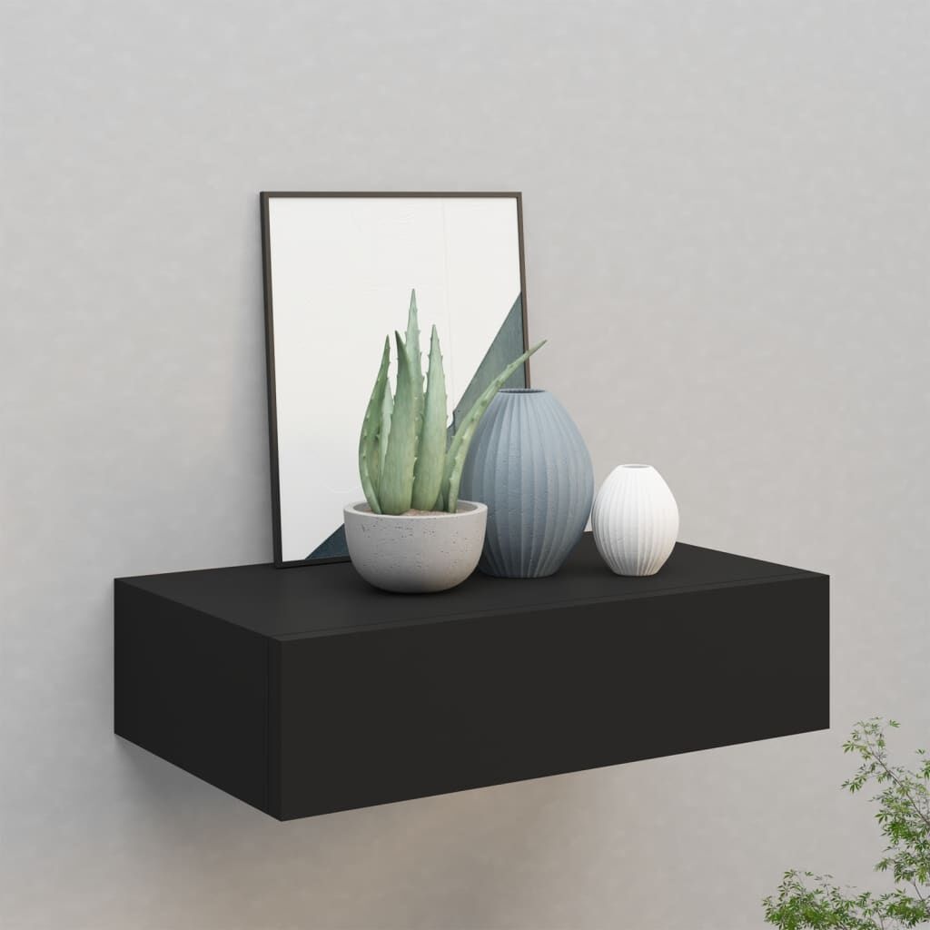 Étagère murale noire 40cm avec tiroir MDF - Jusqu'à 35% de réduction