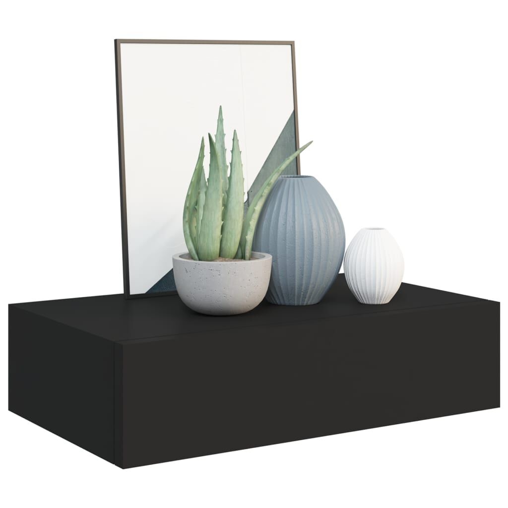 Étagère murale noire 40cm avec tiroir MDF - Jusqu'à 35% de réduction