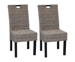 Ensemble de 2 chaises de salle à manger en rotin Kubu et bois de manguier, couleur naturelle, 46 x 56 x 96 cm