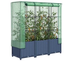 Jardinière sur pieds avec serre, imitation rotin, 120x40x138 cm, gris foncé/vert