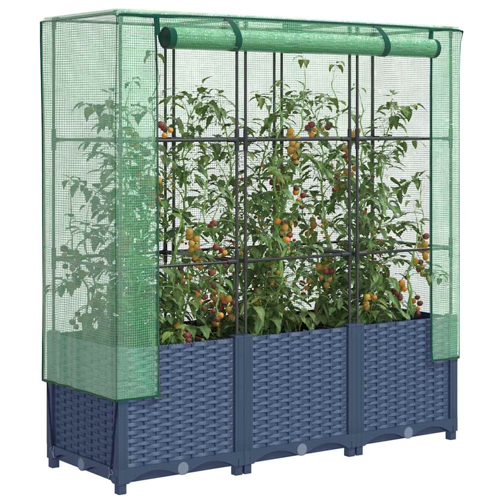 Offre ! Jardinière avec serre imitation rotin, grise/verte - Jusqu'à -35% !