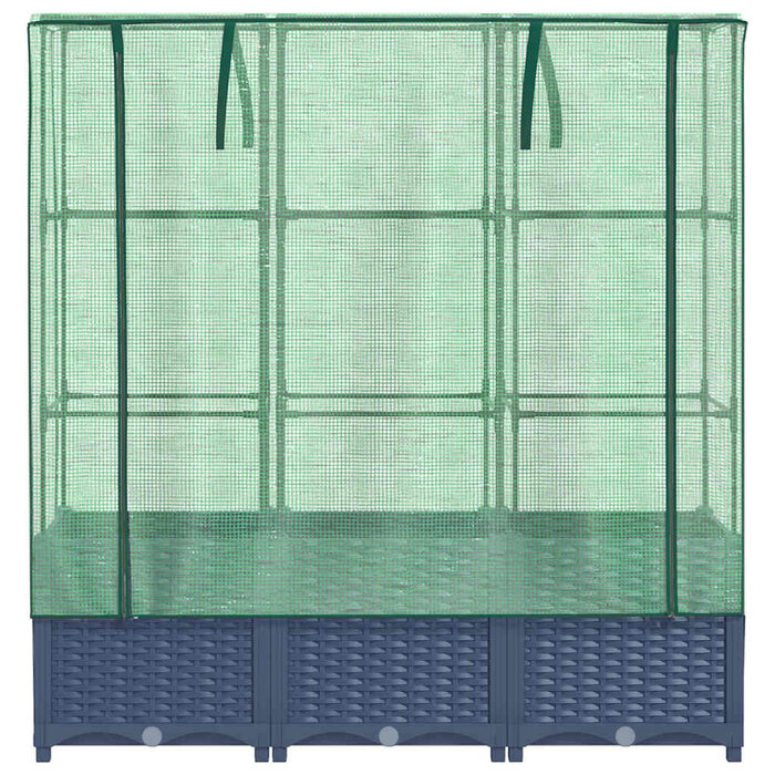 Jardinière sur pieds avec serre, imitation rotin, 120x40x138 cm, gris foncé/vert