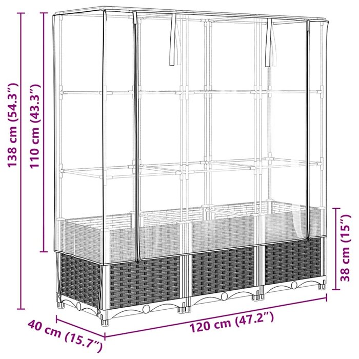 Offre ! Jardinière avec serre imitation rotin, grise/verte - Jusqu'à -35% !