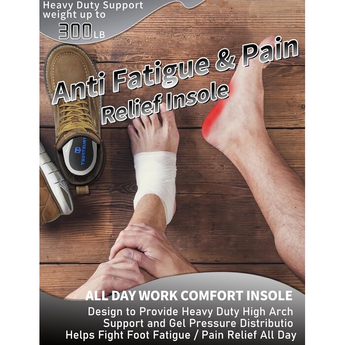 Semelles de Travail Confortables en Gel avec Soutien de la Voûte Plantaire - Anti-Fatigue | Taille M (41-43)