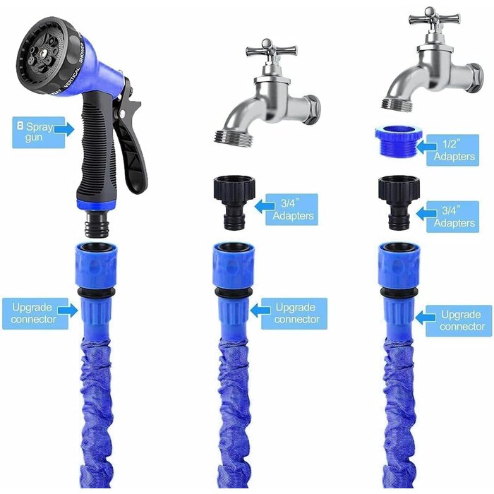 Tuyau d'arrosage extensible Yiting - 7,5m (jusqu'à 22,5m) - Bleu | Tuyaux de jardin flexibles | Outlet