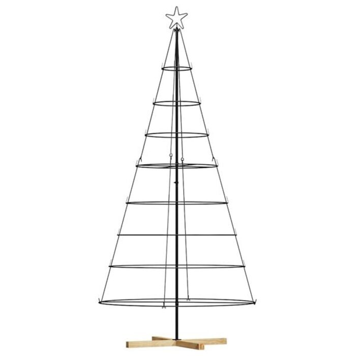 Arbre Cône de Noël Acier Noir 210 cm - Support Pin Massif Inclus
