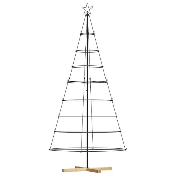 Arbre Cône de Noël Noir 210 cm Acier & Support Bois | Jusqu'à -35%