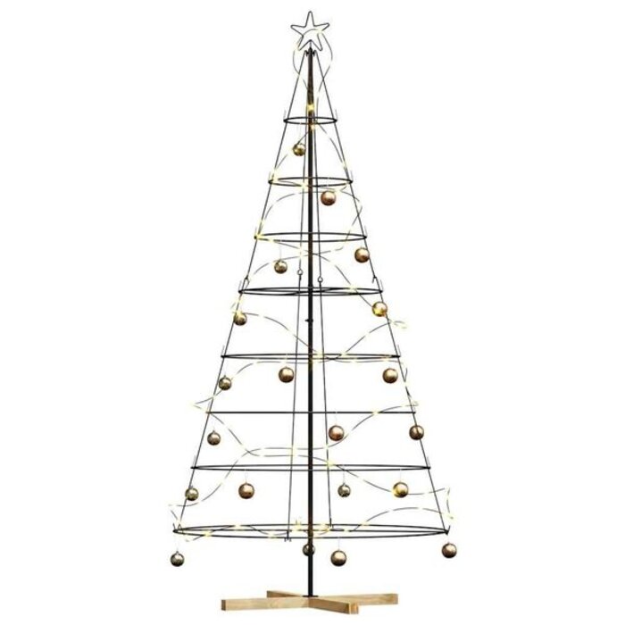 Arbre Cône de Noël Acier Noir 210 cm - Support Pin Massif Inclus