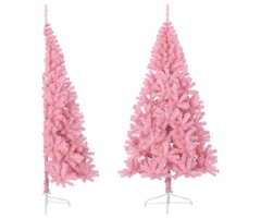 Sapin de Noël artificiel demi-rond 240 cm PVC Rose avec pied - Déstockage Outlet