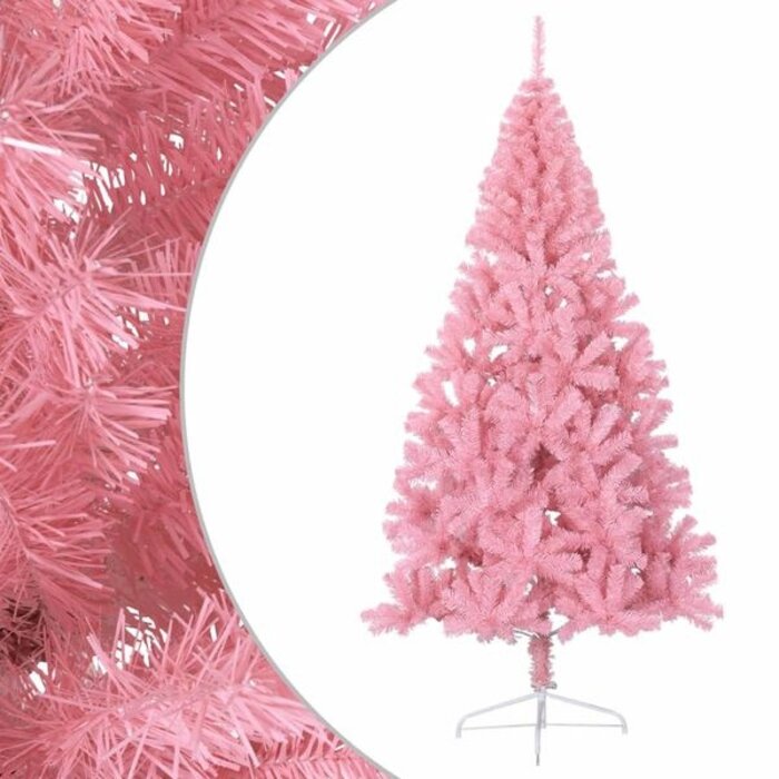 Sapin de Noël artificiel demi-rond 240 cm PVC Rose avec pied - Déstockage Outlet
