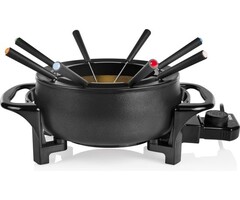 Appareil à fondue électrique, 1000W, 1.5L (8 Personnes) - Noir Mat, Aluminium, avec 8 Fourchettes