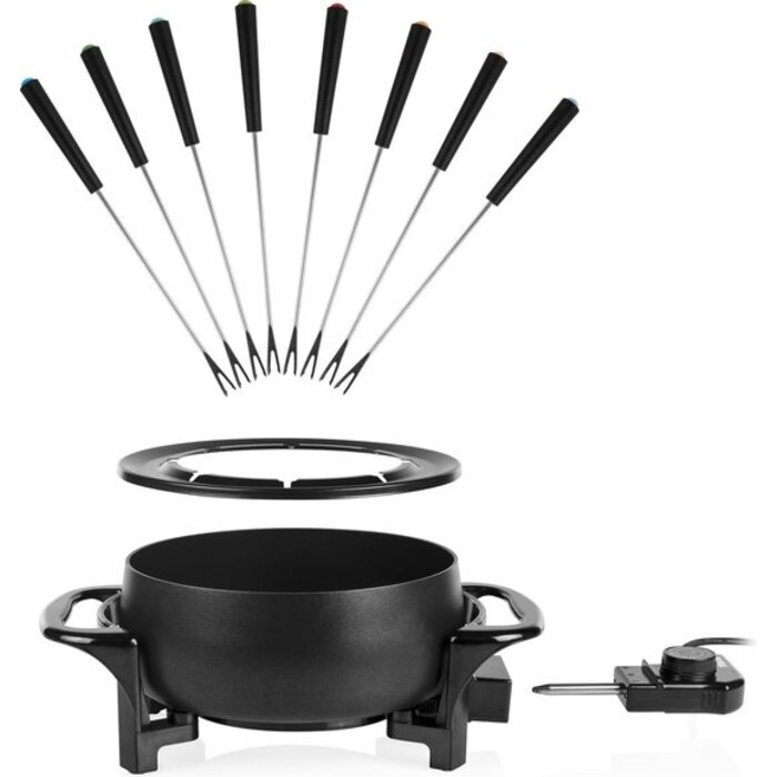 Appareil à fondue électrique, 1000W, 1.5L (8 Personnes) - Noir Mat, Aluminium, avec 8 Fourchettes
