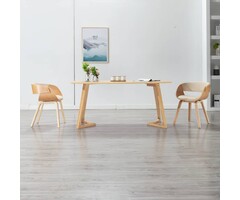 Lot de 2 Chaises Salle à Manger, Bois Courbé & Similicuir Crème - Jusqu'à -35%