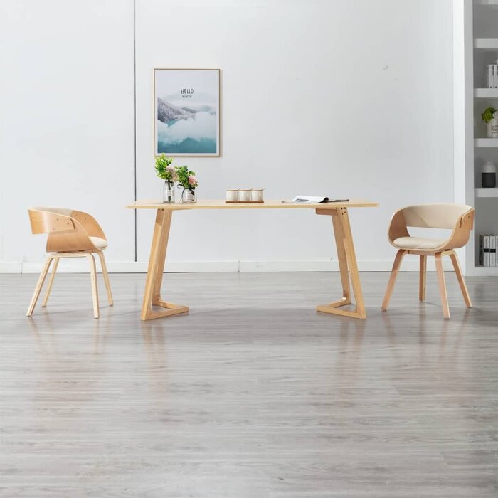 Lot de 2 Chaises Salle à Manger, Bois Courbé & Similicuir Crème - Jusqu'à -35%