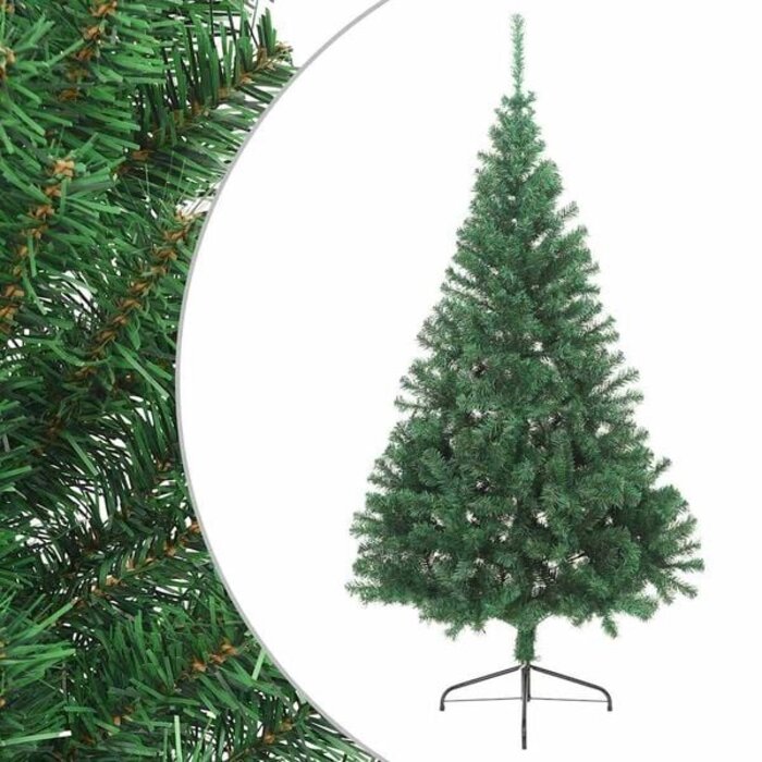 Sapin de Noël artificiel demi-rond 180 cm PVC Vert avec support
