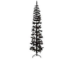 Sapin de Noël Artificiel Demi-Slim 240cm Noir avec Pied - PVC, Acier