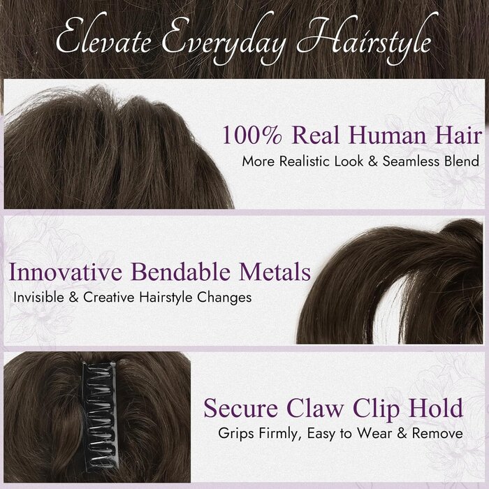 Queue de Cheval / Chignon Désordonné 20cm Cheveux Réels Brun Foncé | Jusqu'à -30%