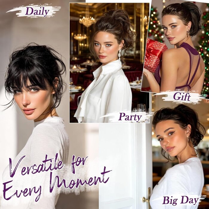 Extension de Queue de Cheval Chignon Désordonné 20cm Cheveux Réels avec Pince, Brun Foncé, Épais Aspect Naturel pour Femmes