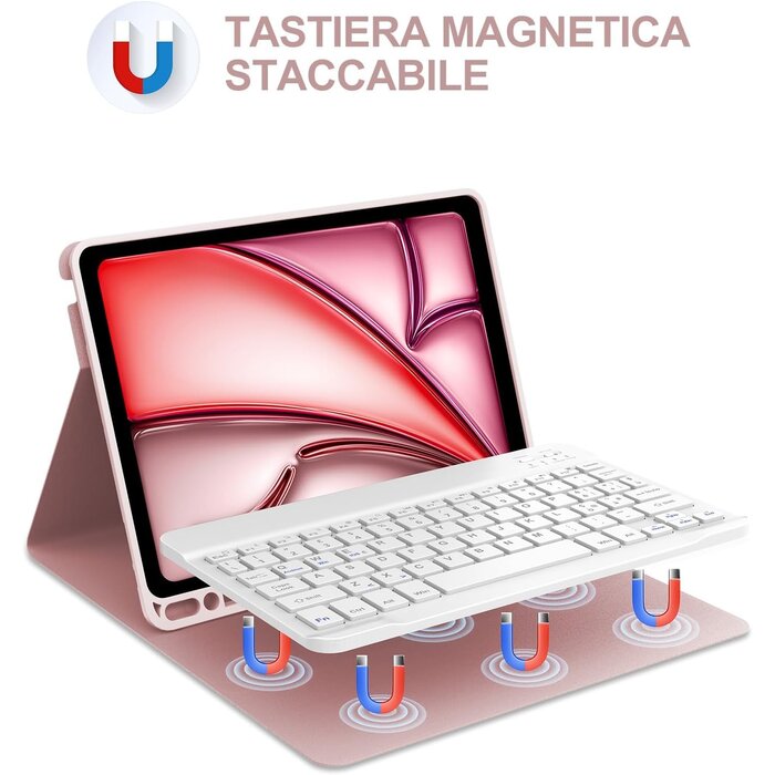 Étui Clavier Rose QWERTY IT iPad Air 11" avec Porte-Crayon - Outlet jusqu'à -30%