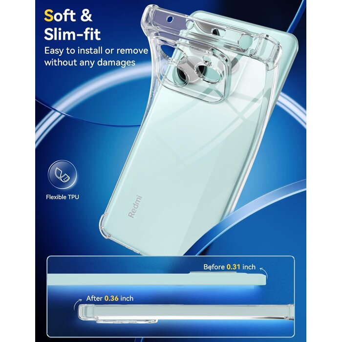 Coque Silicone Transparente TPU avec 2 Protections d'Écran pour Xiaomi Redmi Note 14 5G