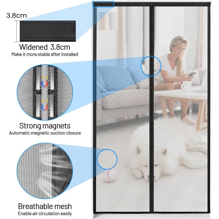 Moustiquaire Magnétique Porte Balcon | Protection Insectes 95x220cm - Noir
