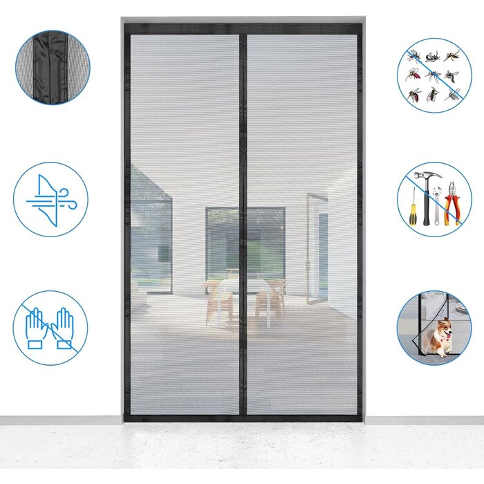 Moustiquaire Magnétique Porte Balcon | Protection Insectes 95x220cm - Noir