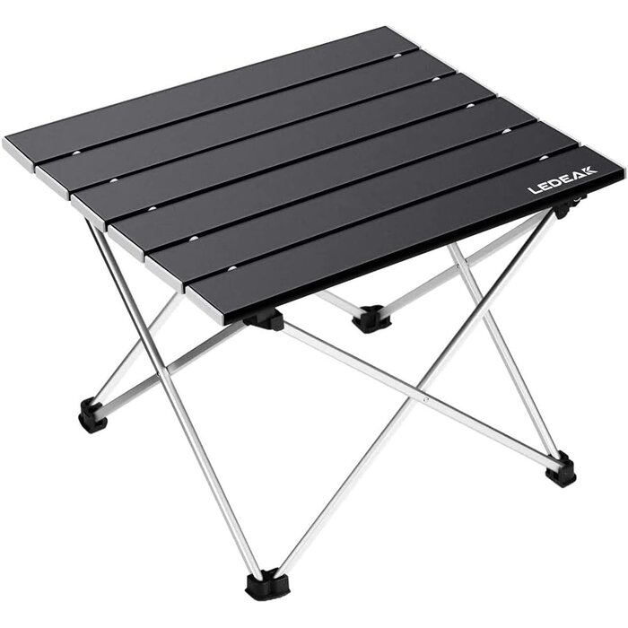 Table de camping compacte en aluminium noir, petite - Légère et pliable
