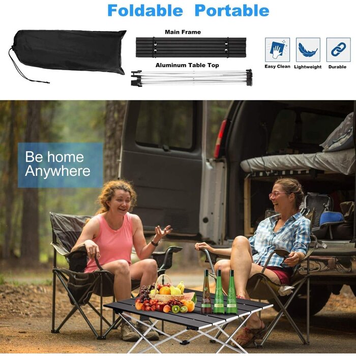Table de camping compacte en aluminium noir, petite - Légère et pliable